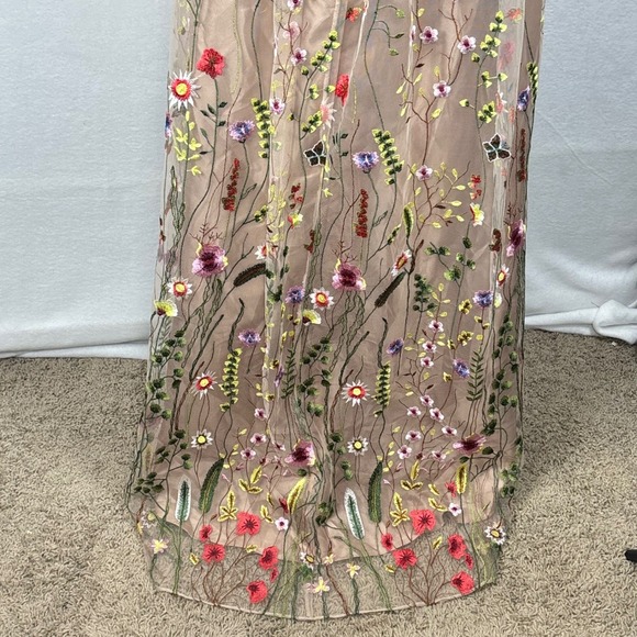 Adrianna Papell Maxi Dress Floral Embroidered Overlay Gown Spring Prom Sz 10 - Picture 16 of 16